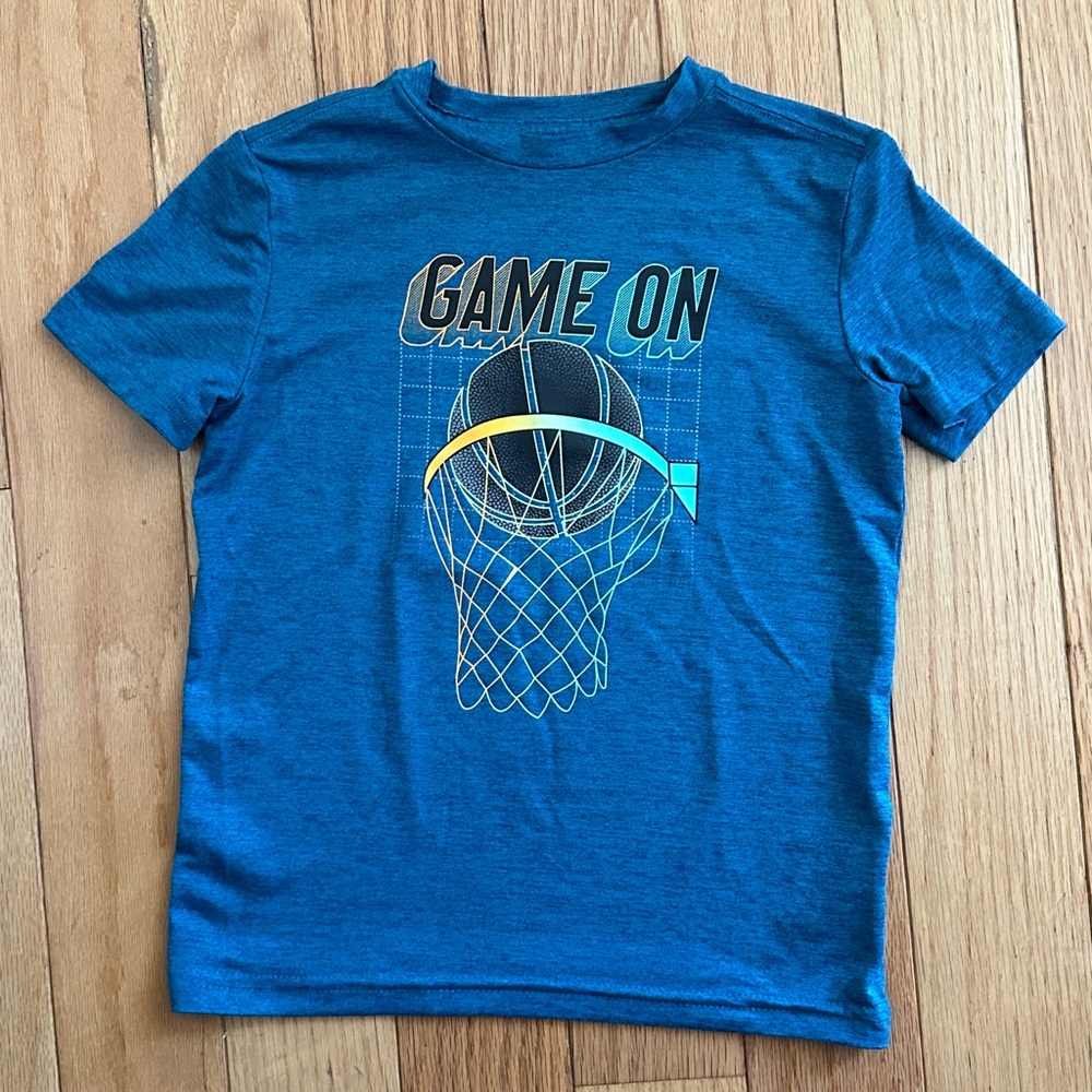 Turquoise t-shirt with GAME ON basketball